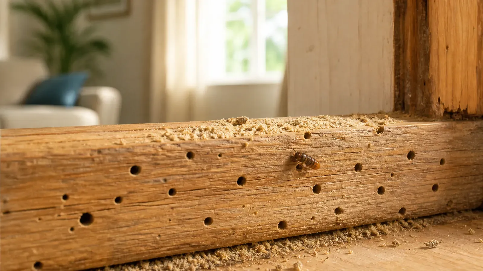 Sciure et petits trous dans le bois : quel insecte suspecter